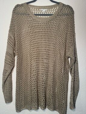 Open-Knit Scoop Neck Women’s Sweater in Taupe